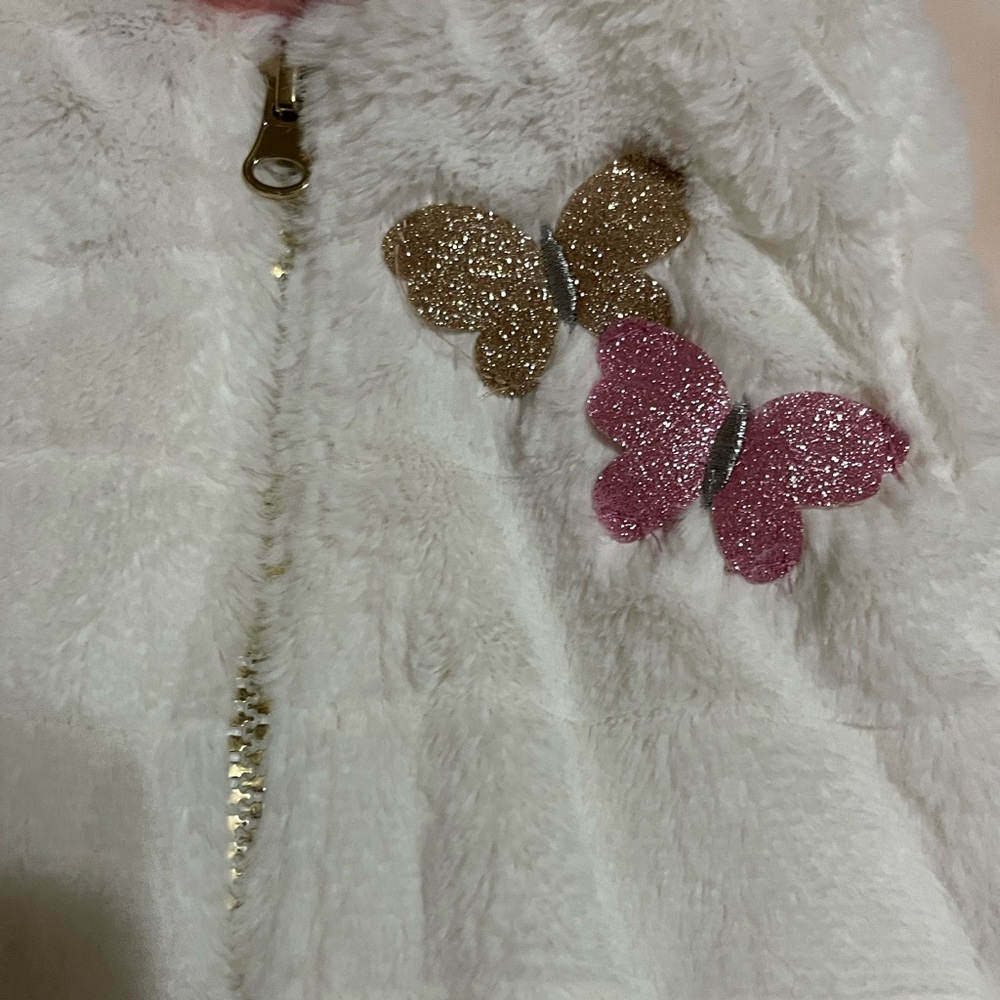 Little Lass•White Fur Butterfly Design Vest - Picture 5 of 11
